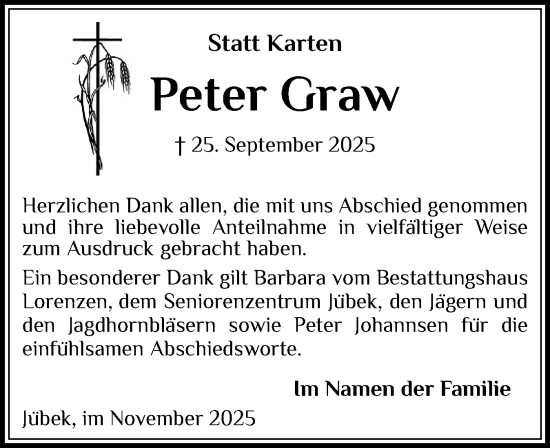 Traueranzeige von Peter Graw von Region Flensburg