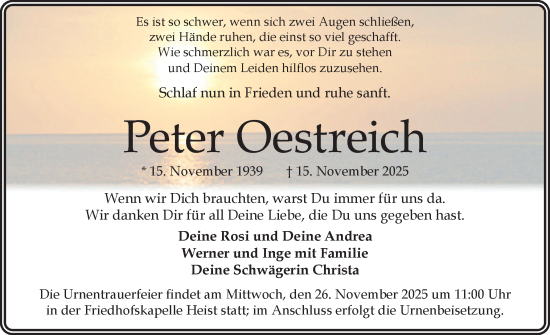 Traueranzeige von Peter Oestreich von Uetersener Nachrichten, Der tip am Wochenende