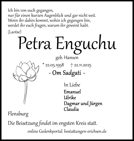 Traueranzeige von Petra Enguchu von Flensburger Tageblatt