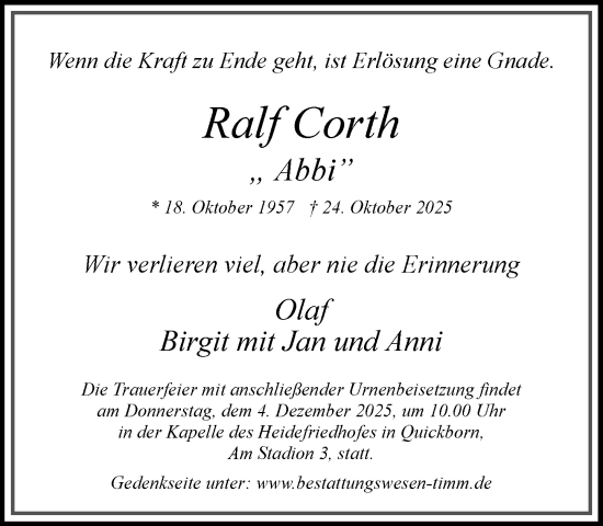 Traueranzeige von Ralf Corth von Umschau