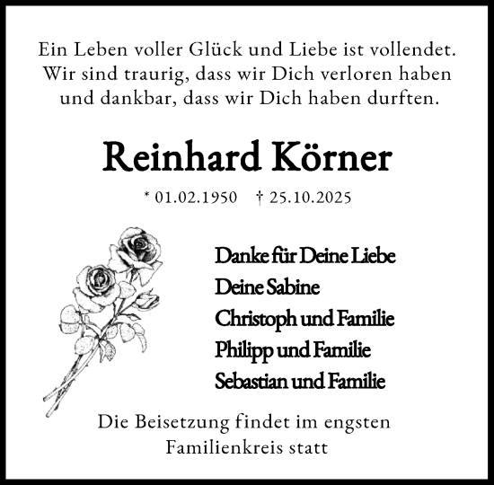 Traueranzeige von Reinhard Körner von Heimatspiegel