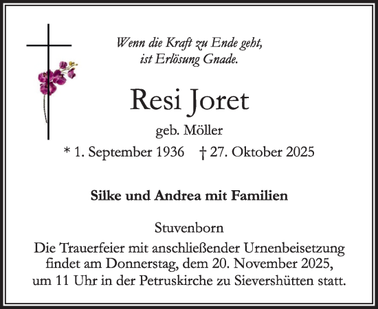 Traueranzeige von Resi Joret von Umschau