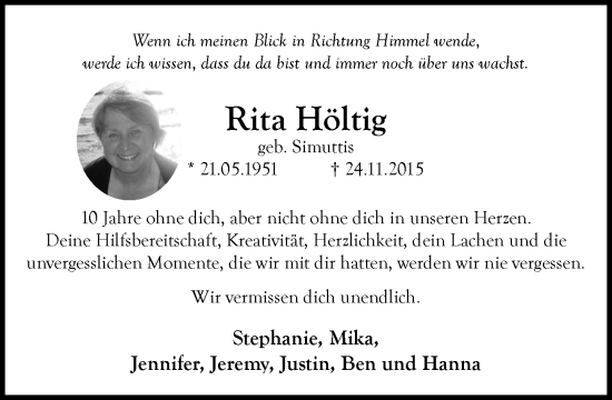 Traueranzeige von Rita Höltig von Wochenend Anzeiger