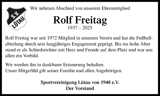 Traueranzeige von Rolf Freitag von Wochenend Anzeiger