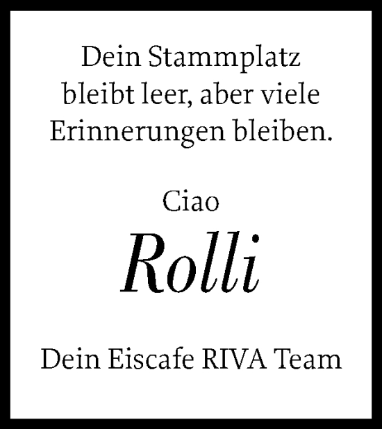 Traueranzeige von Rolli  von Husumer Nachrichten, Nordfriesland Tageblatt