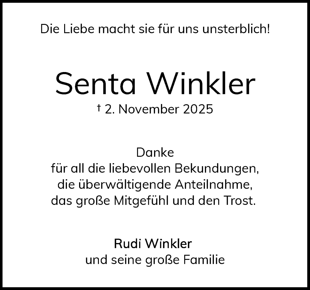  Traueranzeige für Senta Winkler vom 29.11.2025 aus Region Pinneberg und tip Pinneberg