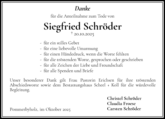 Traueranzeige von Siegfried Schröder von Eckernförder Zeitung, Hallo Eckernförde