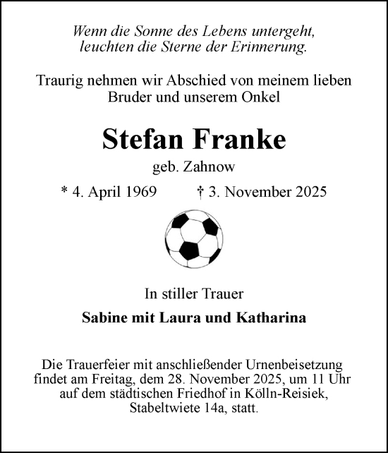 Traueranzeige von Stefan Franke von Elmshorner Nachrichten, Barmstedter Zeitung