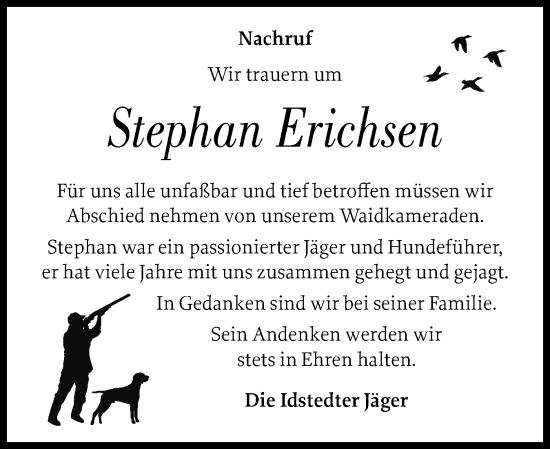 Traueranzeige von Stephan Erichsen von Schleswiger Nachrichten, Schlei-Bote