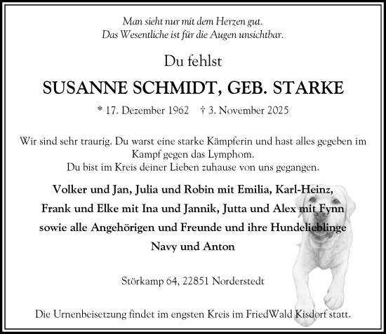Traueranzeige von Susanne Schmidt von Heimatspiegel