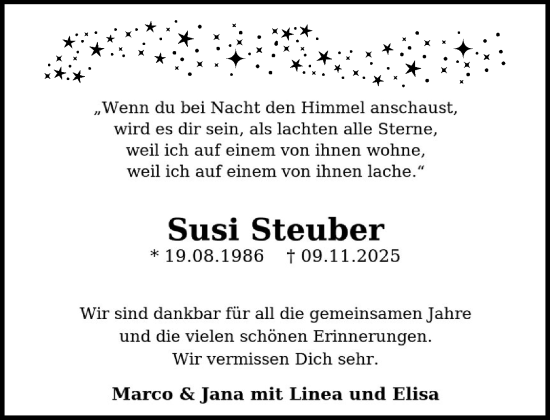 Traueranzeige von Susi Steuber von MARKT Ratzeburg/Mölln