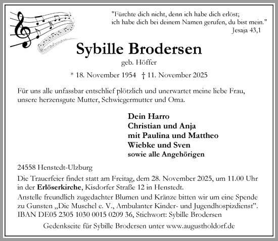 Traueranzeige von Sybille Brodersen von Umschau
