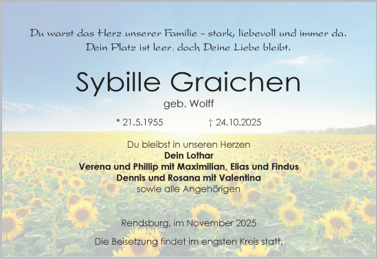 Traueranzeige von Sybille Graichen von Schleswig-Holsteinische Landeszeitung