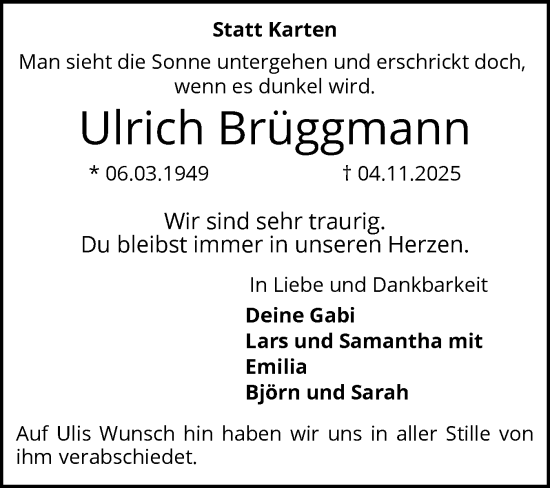 Traueranzeige von Ulrich Brüggmann von Elmshorner Nachrichten, Barmstedter Zeitung