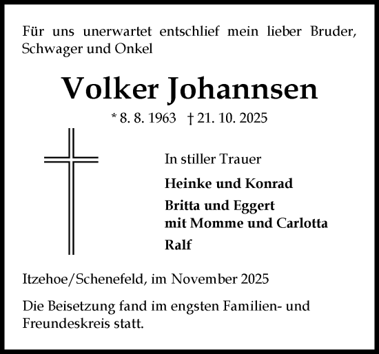 Traueranzeige von Volker Johannsen von Norddeutsche Rundschau, Wilstersche Zeitung, Glückstädter Fortuna