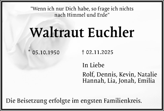 Traueranzeige von Waltraut Euchler von Flensburger Tageblatt
