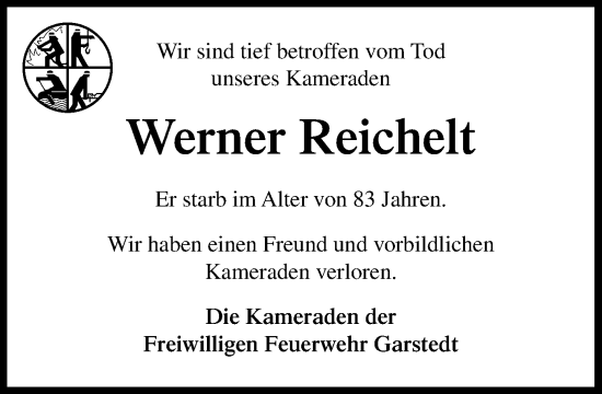 Traueranzeige von Werner Reichelt von Heimatspiegel