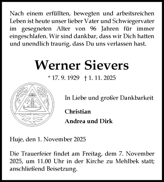 Traueranzeige von Werner Sievers von Norddeutsche Rundschau, Wilstersche Zeitung, Glückstädter Fortuna