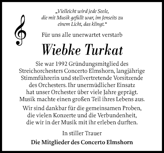 Traueranzeige von Wiebke Turkat von Elmshorner Nachrichten, Barmstedter Zeitung