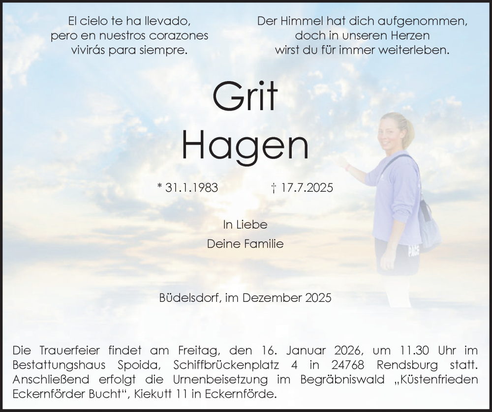  Traueranzeige für Grit Hagen vom 13.12.2025 aus Digitale Anzeige