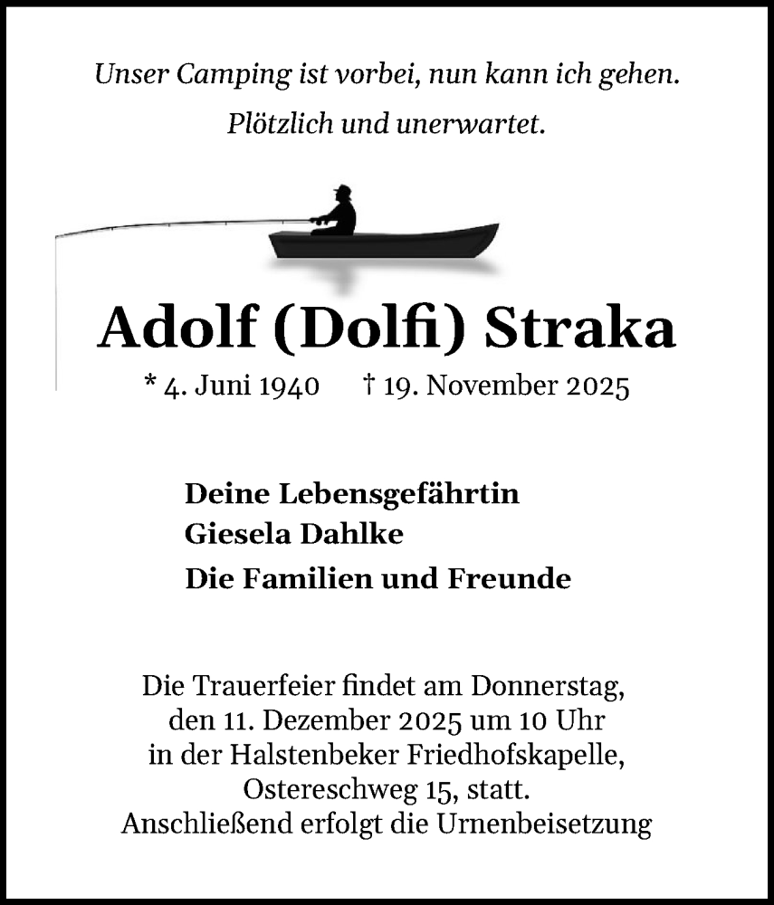  Traueranzeige für Adolf Straka vom 06.12.2025 aus Region Pinneberg und tip Pinneberg