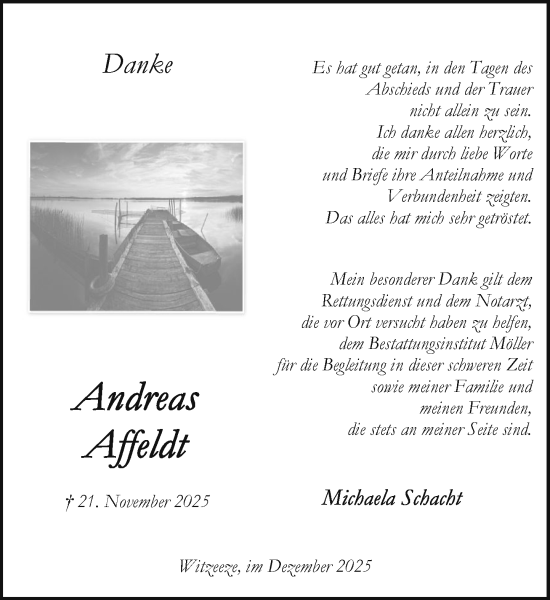 Traueranzeige von Andreas Affeldt von Wochenend Anzeiger