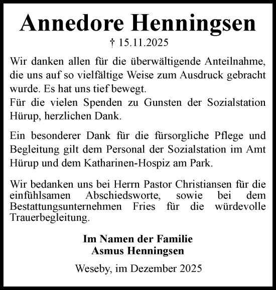 Traueranzeige von Annedore Henningsen von Flensburger Tageblatt