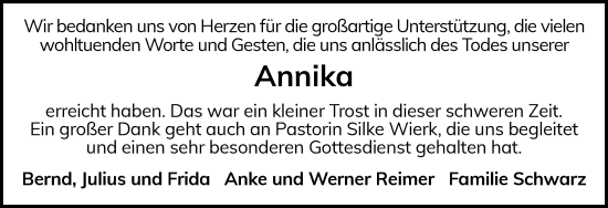Traueranzeige von Annika  von Flensburger Tageblatt