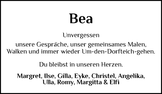Traueranzeige von Bea  von Sylter Rundschau