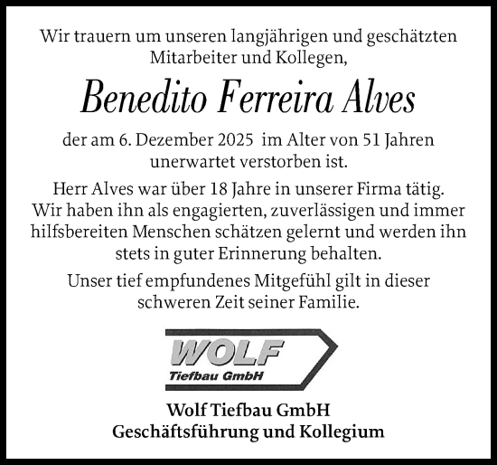 Traueranzeige von Benedito Ferreira Alves von Region Pinneberg und tip Pinneberg