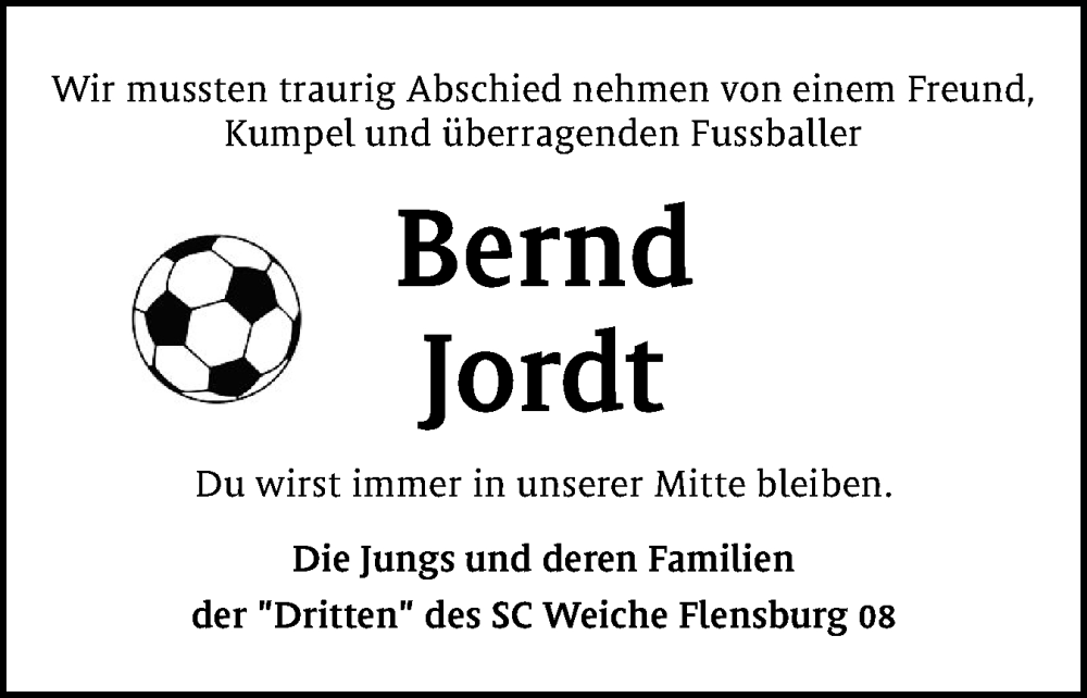  Traueranzeige für Bernd Jordt vom 24.12.2025 aus Flensburger Tageblatt