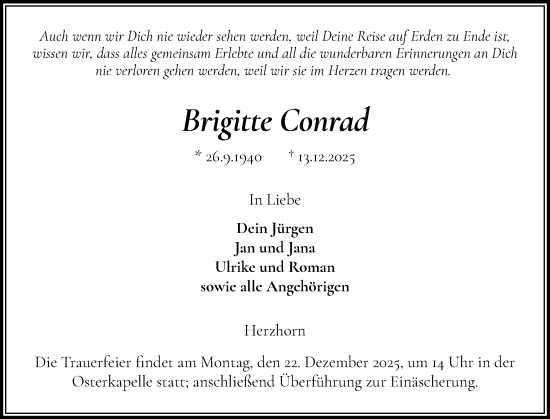 Traueranzeige von Brigitte Conrad von Norddeutsche Rundschau, Wilstersche Zeitung, Glückstädter Fortuna