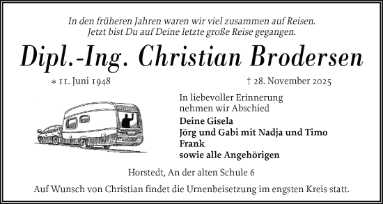 Traueranzeige von Christian Brodersen von Husumer Nachrichten, Nordfriesland Tageblatt