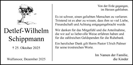 Traueranzeige von Detlef-Wilhelm Schippmann von Norddeutsche Rundschau, Wilstersche Zeitung, Glückstädter Fortuna