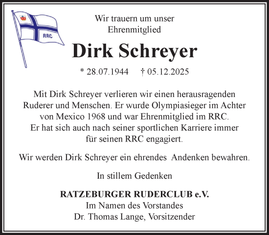 Traueranzeige von Dirk Schreyer von MARKT Ratzeburg/Mölln