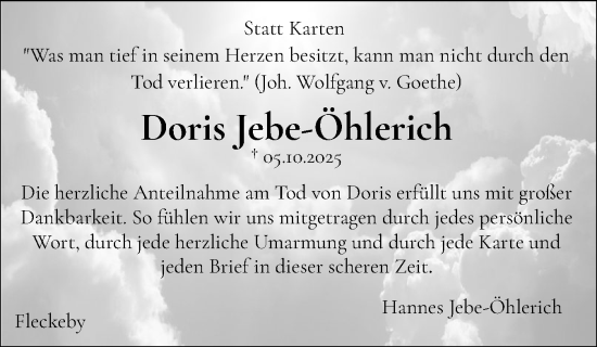 Traueranzeige von Doris Jebe-Öhlerich von Eckernförder Zeitung, Hallo Eckernförde