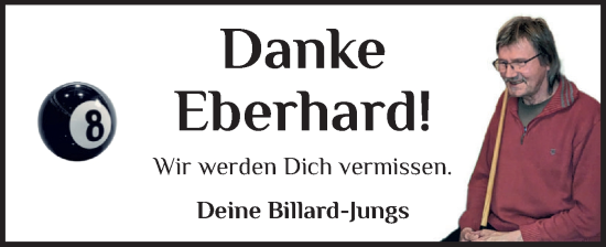 Traueranzeige von Eberhard  von Eckernförder Zeitung, Hallo Eckernförde