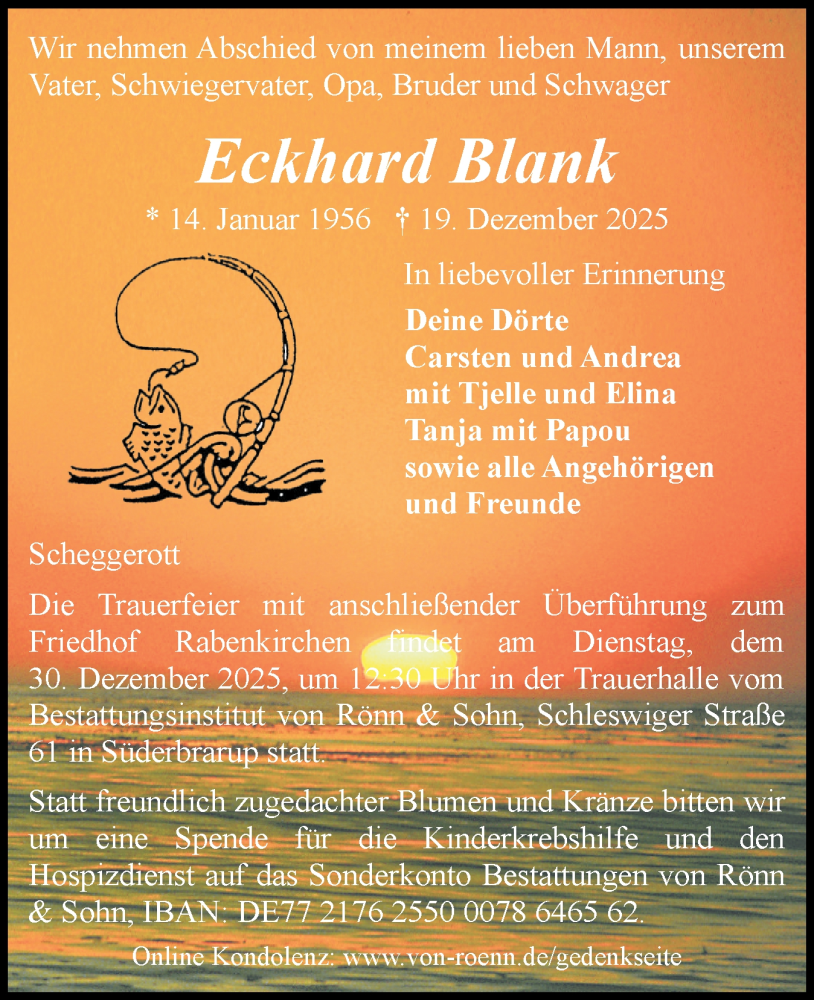  Traueranzeige für Eckhard Blank vom 24.12.2025 aus Schleswiger Nachrichten, Schlei-Bote