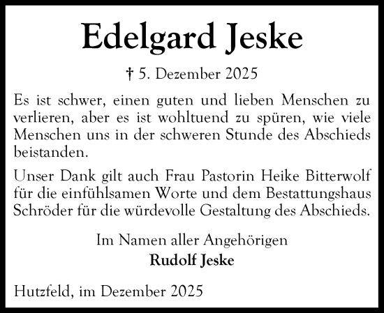 Traueranzeige von Edelgard Jeske von Ostholsteiner Anzeiger