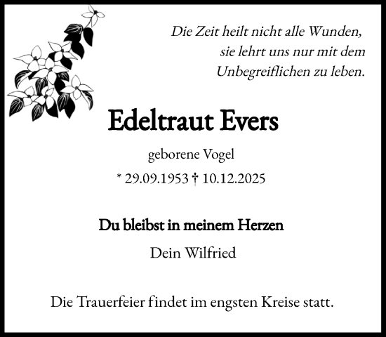 Traueranzeige von Edeltraut Evers von Heimatspiegel