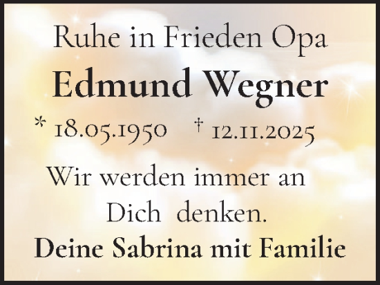 Traueranzeige von Edmund Wegner von Norddeutsche Rundschau, Wilstersche Zeitung, Glückstädter Fortuna