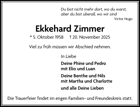 Traueranzeige von Ekkehard Zimmer von Umschau