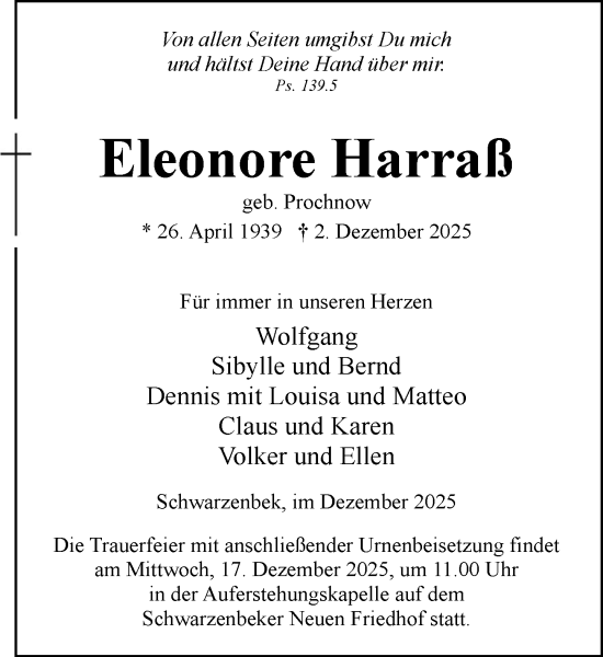 Traueranzeige von Eleonore Harraß von Wochenend Anzeiger