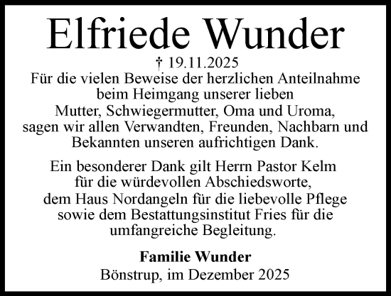 Traueranzeige von Elfriede Wunder von Flensburger Tageblatt