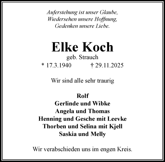 Traueranzeige von Elke Koch von MARKT Ratzeburg/Mölln