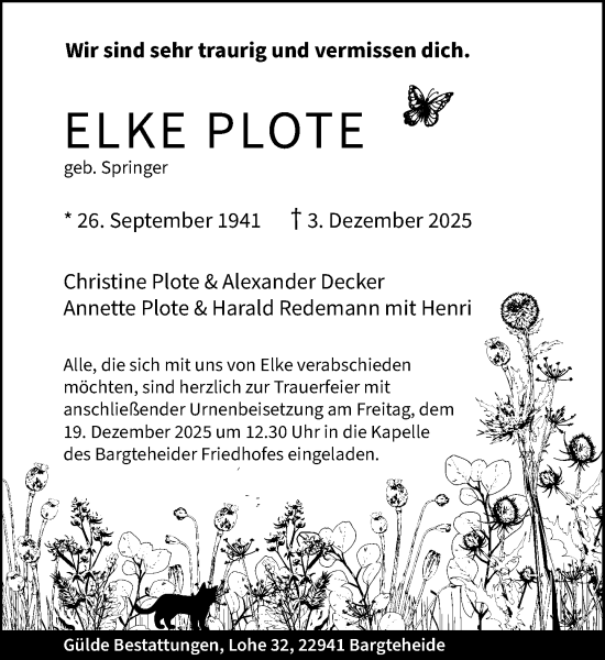 Traueranzeige von Elke Plote von MARKT Ahrensburg/Bargteheide/Trittau und Stormarner Tageblatt