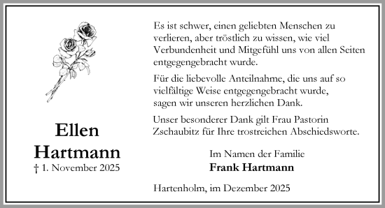 Traueranzeige von Ellen Hartmann von Umschau