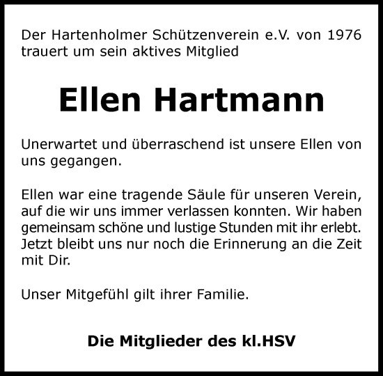 Traueranzeige von Ellen Hartmann von Umschau