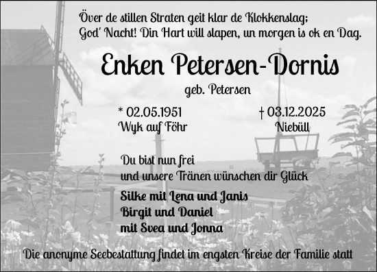 Traueranzeige von Enken Petersen-Dornis von Region Flensburg