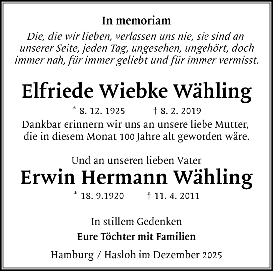 Traueranzeige von Erwin Hermann Wähling von Region Pinneberg und tip Pinneberg